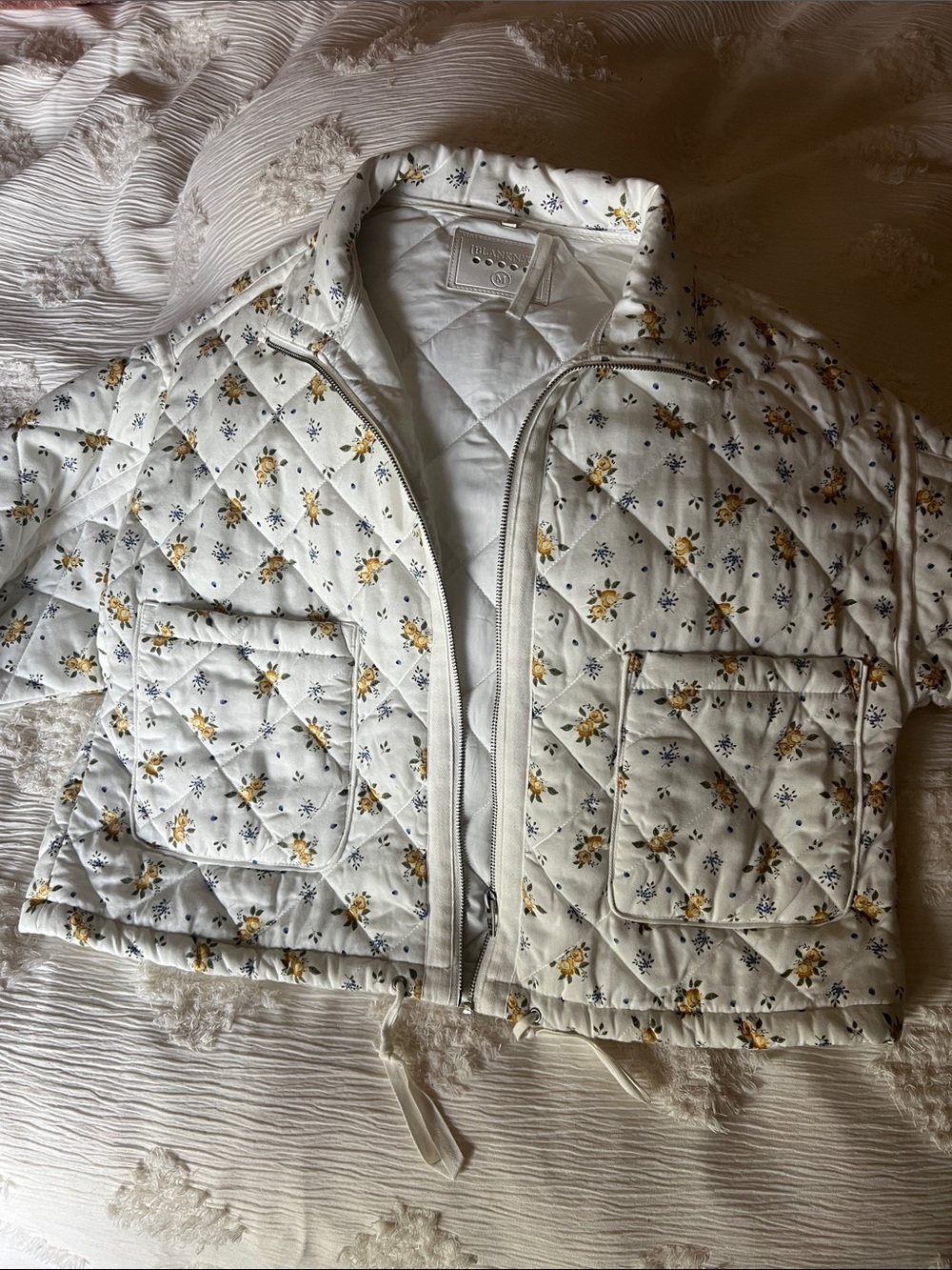 BlankNYC Quilted White Floral Jacket
